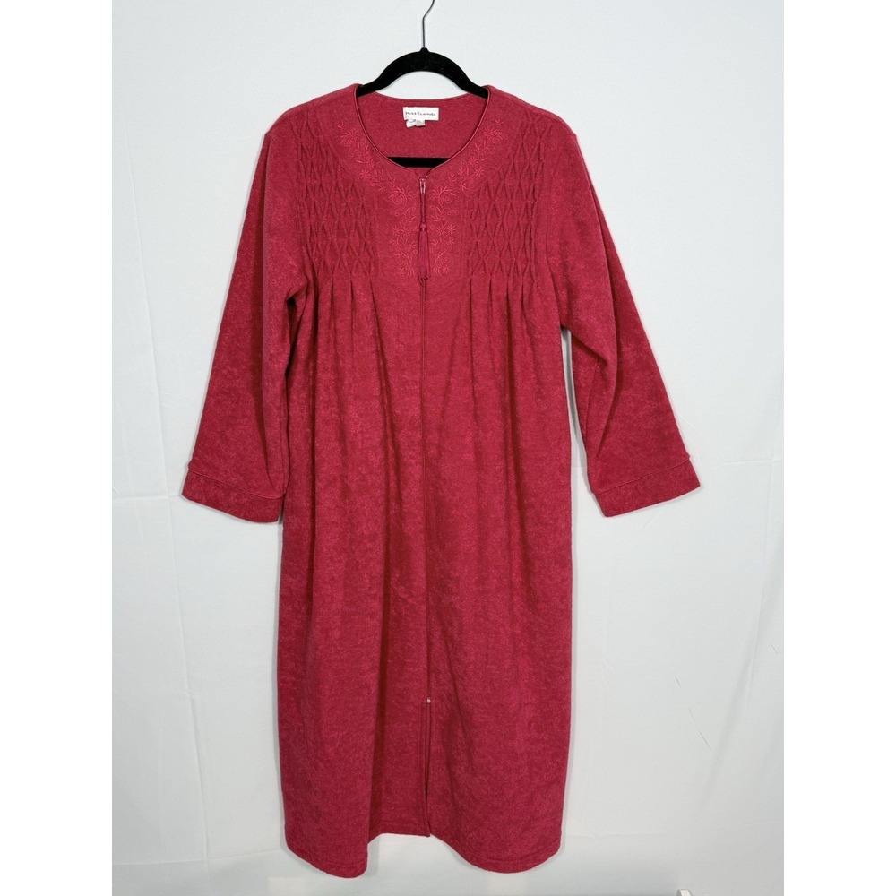 Miss Elaine Full Length Fleece Robe Womens M Red Zip Up Pockets Long Sleeve Cozy